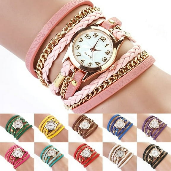 Soumake Women Vintage Multilayer Faux Leather Alloy Braided Bracelet Wrist Watch Jewelry