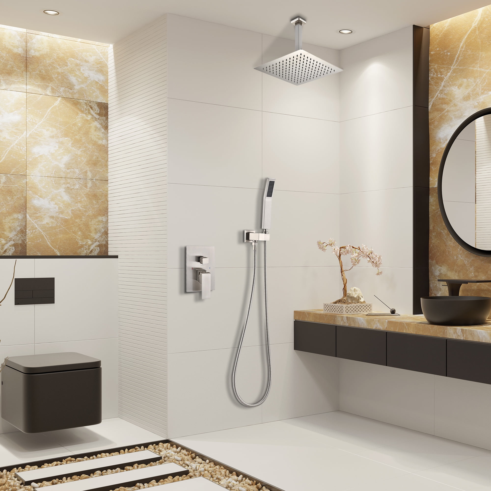 16 Inch Bathroom Rain Shower System Set ceiling mounted, Rainfall Shower Head with Handheld