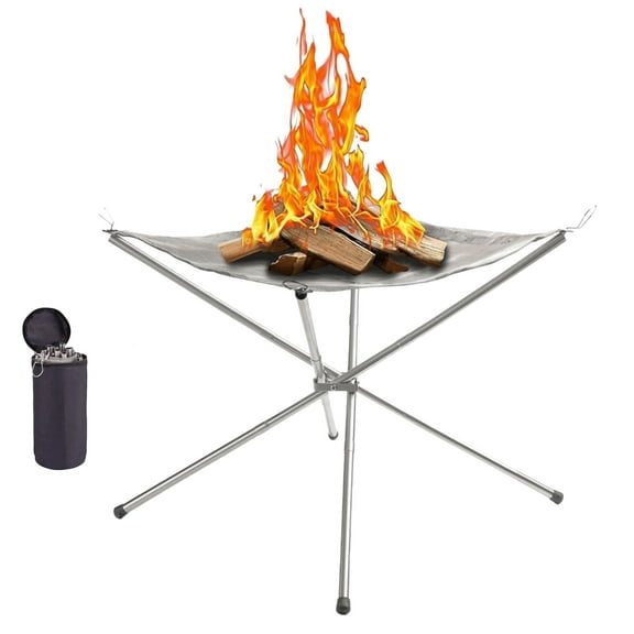 Portable Collapsible Camping Fire Pit  Steel Mesh Outdoor Grill with Carrying Bag, Foldable for Backyard, Patio, Garden, Beach, and Hiking Campfires