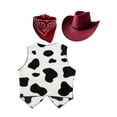 thumbnail image 4 of vastwit Cowboy Costume Kids Cowgirl Cosplay Outfits Cow Print Vest with Bandanna and Hat Set for Burgundy 2T, 4 of 6