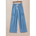 thumbnail image 6 of Plusashion Sky Blue High Waist Cargo Jeans - Comfortable Wide Leg Fit, 6 of 8