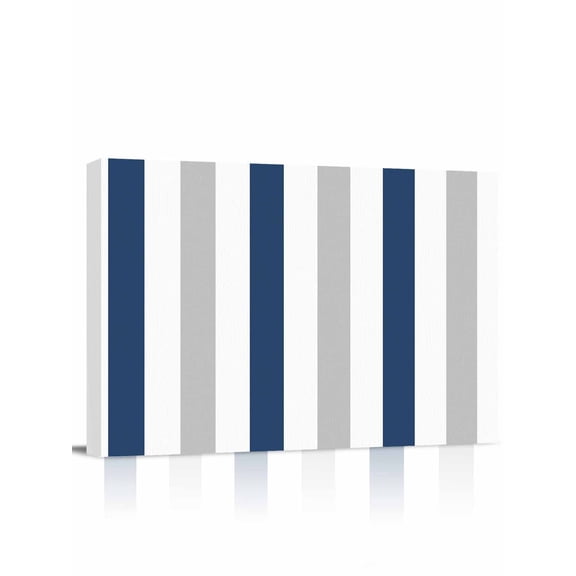 Navy Blue Striped Wall Art for Living Room,Canvas Picture Wall Decor for Bathroom Bedroom,Geometric Grey White Vertical Stripes Painting Artwork for Office Kitchen Hallway Dining Room Decor 12"x16"