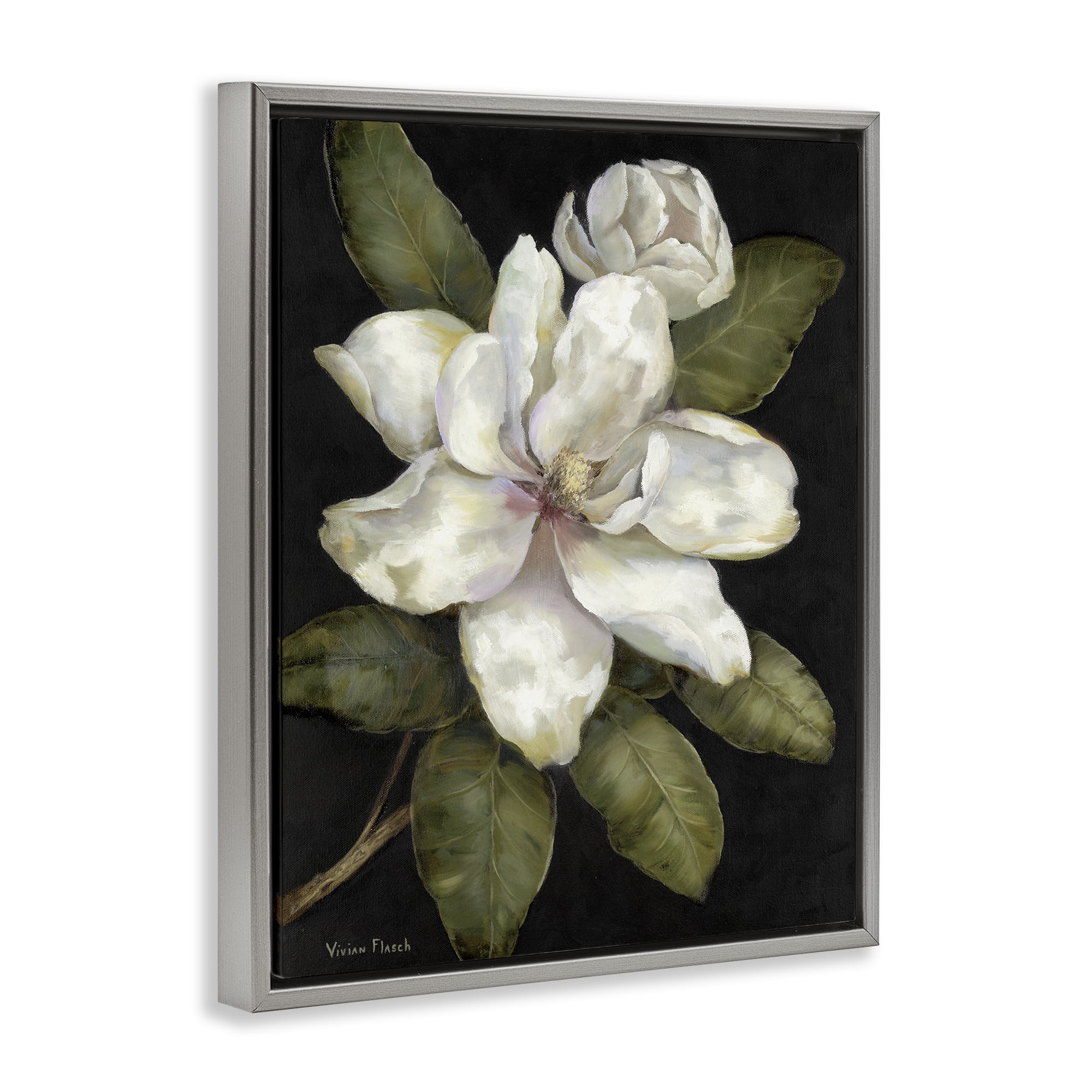 Stupell Industries Budding Magnolia Blooms Gray Framed Floater Canvas Wall Art, design by Nan