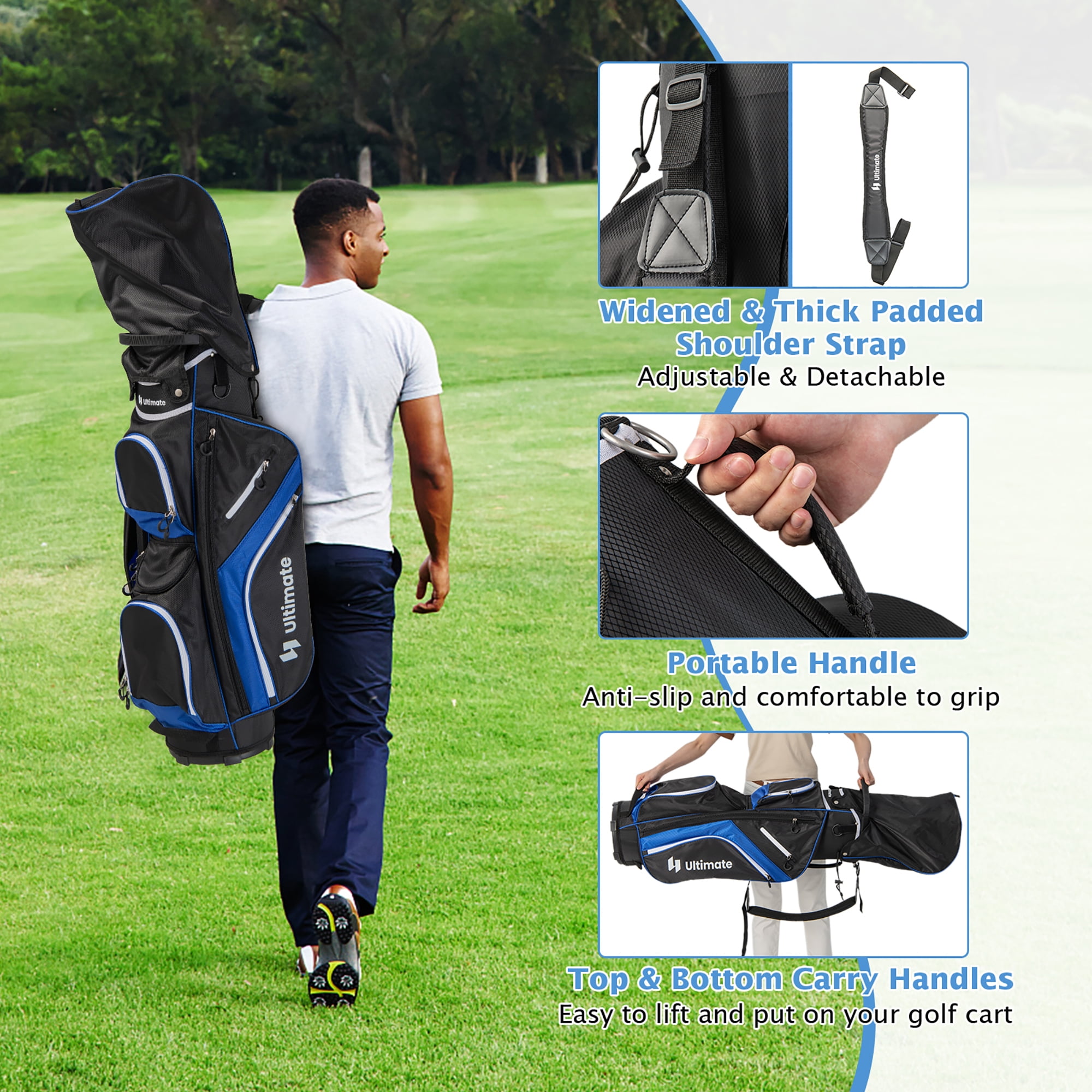 Gymax Golf Cart Bag Lightweight Golf Club Bag w/ 14 Way Dividers Top & Carry Handles Blue