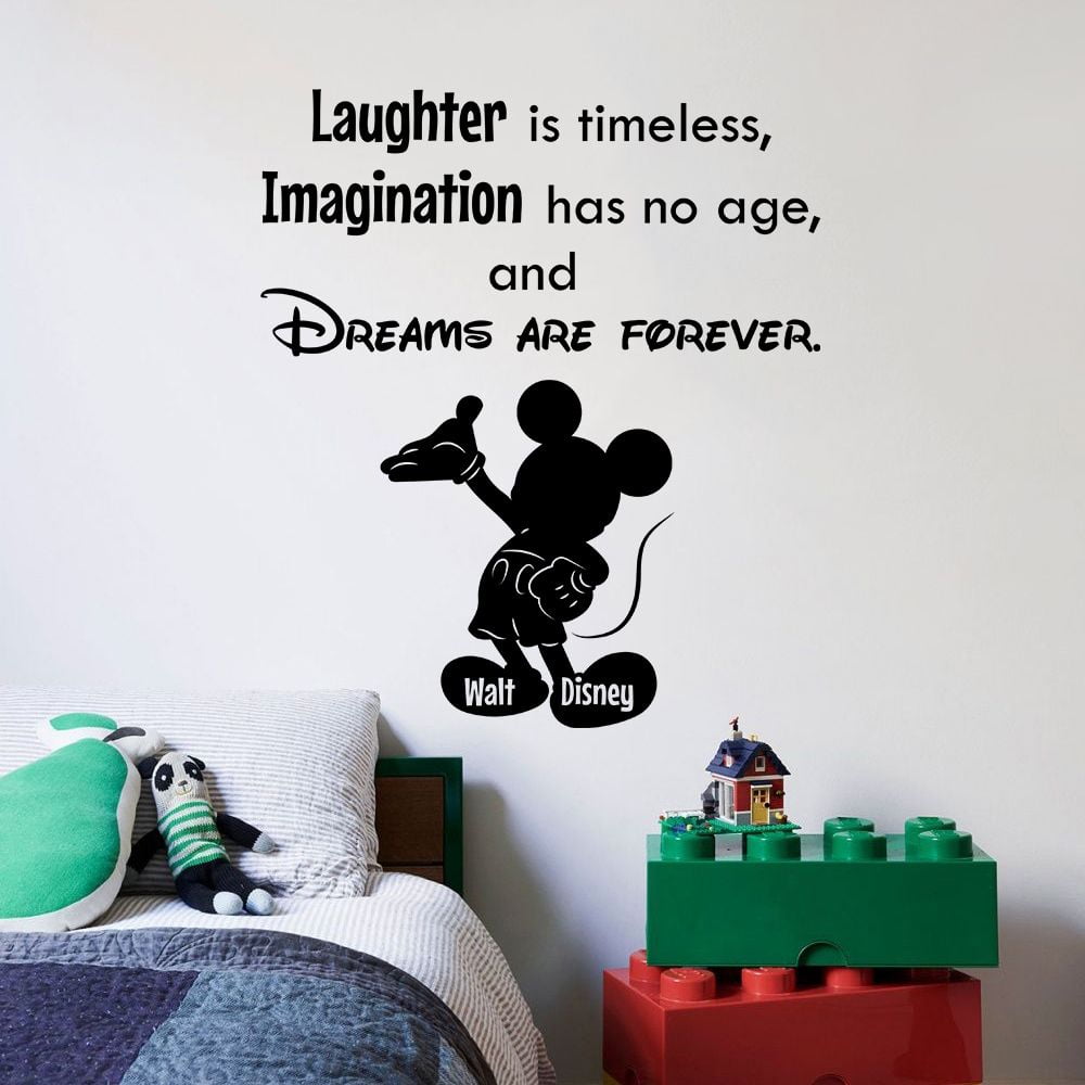 Dreams Are Forever Quote Mickey Walt Disney Cartoon Quotes Wall Sticker Art Decal For Girls Boys Room Bedroom Nursery Kindergarten Fun Home Decor Stickers Wall Art Vinyl Decoration Size (30X30 Inch) -
