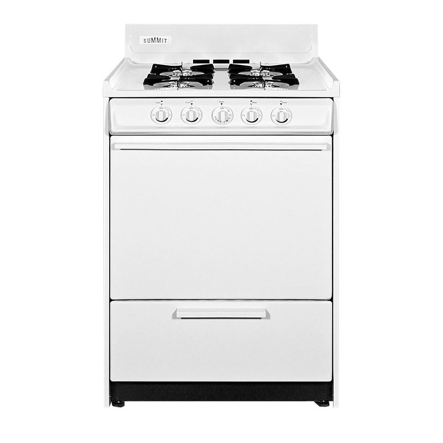 "Summit WNM610P 24"" Gas Range with Battery Ignition White"