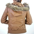 thumbnail image 2 of Altatac Women's Faux Leather Motorcycle Jacket with Faux Fur Hood, Brown, S, 2 of 2