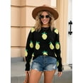 thumbnail image 5 of Women'S 2025 Autumn and Winter Knitted Loose Personality Lemon Sweater Round Neck Casual Long Sleeve Tops Black XL, 5 of 7