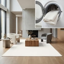 SAFAVIEH Faux Rabbit Fur Daven Solid Polyester Machine Washable Area Rug, Ivory, 8' x 8' Square