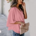 thumbnail image 3 of Hanerdun Women Short Sleeve Blouse Top Female V-Neck Ruched Shirt Pink XL, 3 of 5