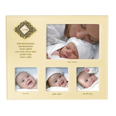 Beginnings Gift - New Beginnings Baby Frame, Cream Ceramic Love, Multiple Opening, 9-1/8 by 11-Inch, Gift Boxed, hanging hardware included By Grasslands Road from USA
