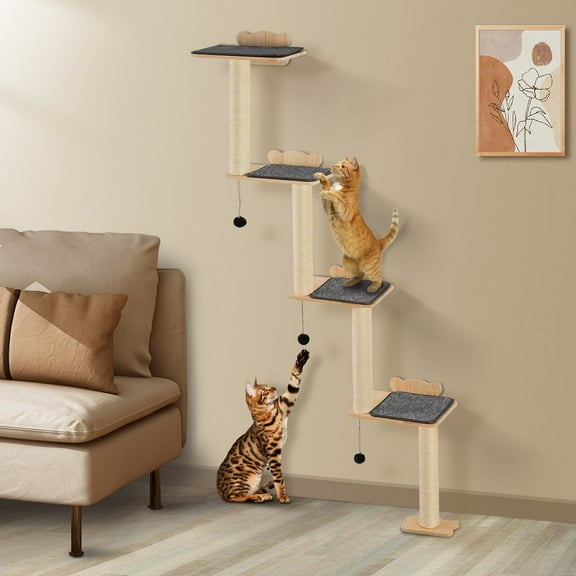 Wall-Mounted Cat Climbing Shelves Set, Multi-Level Cat Tree with Perch and Scratching Posts, Modern Cat Wall Furniture for Indoor Cats, Easy to Install Cat Activity Center
