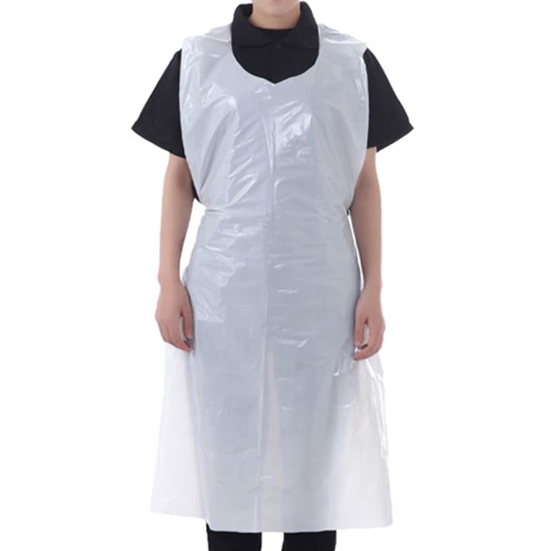 Disposable Plastic Aprons, 27.5 X 46 inches, Waterproof Bibs for Adults Cooking, Arts and Crafts, Housework, Painting & Salon (White - 100 Pack)