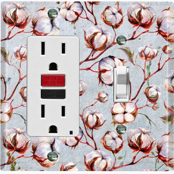 Metal Light Switch Plate Cover Cotton Flower Wallpaper Pastel Blue FLW017