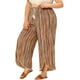 thumbnail image 4 of Pantalones de talla grande para mujer, con cintura elástica dividida, pantalones anchos de rayas 1X marrón, 4 of 7