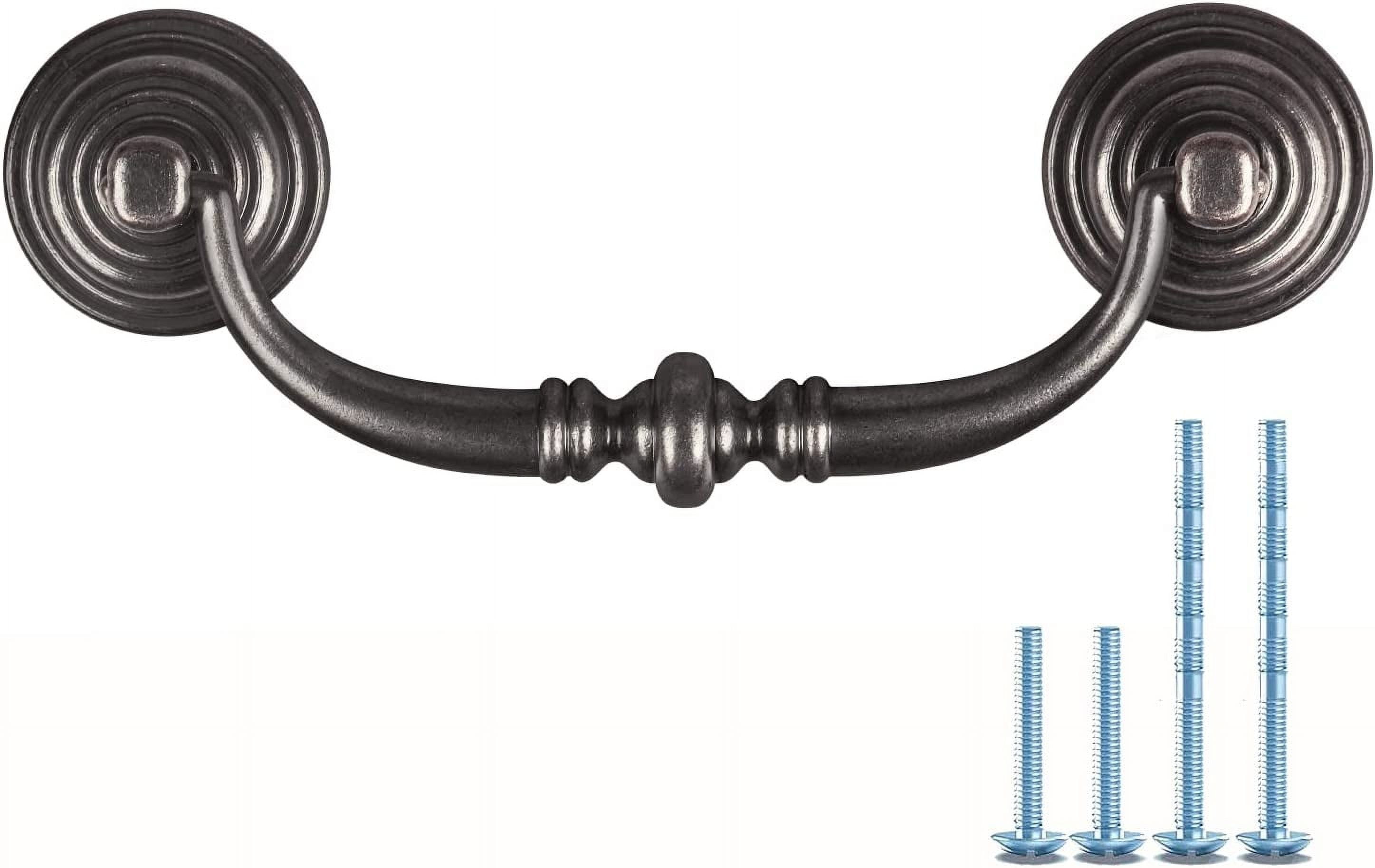 6 Pack 4.25"Hole Center Shabby Chic Drawer Pulls Handles Antique Black Kitchen Cabinet Drop Bail Pulls Handles (108mm/Antique Black)