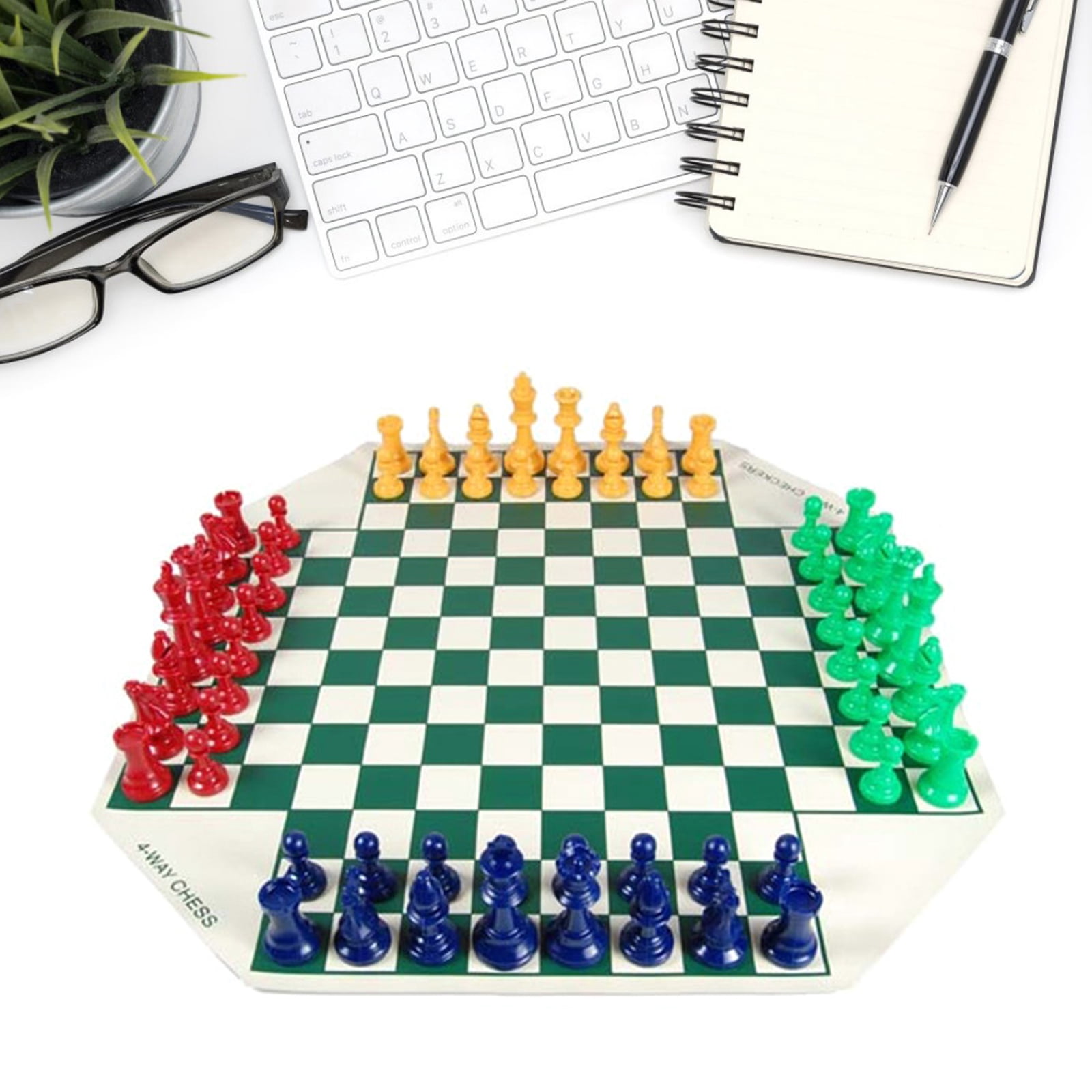 Four Player Chess Board Game Set Soft Folding Chess Board Plastic Medievals Chesses Travel Family Chess Game