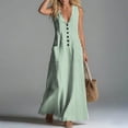 thumbnail image 5 of Qzwdhjm Women's Linen Dress Sleeveless V Neck Maxi Dresses Striped Aline Casual Summer Dress for Beach Party with Pockets, 5 of 7