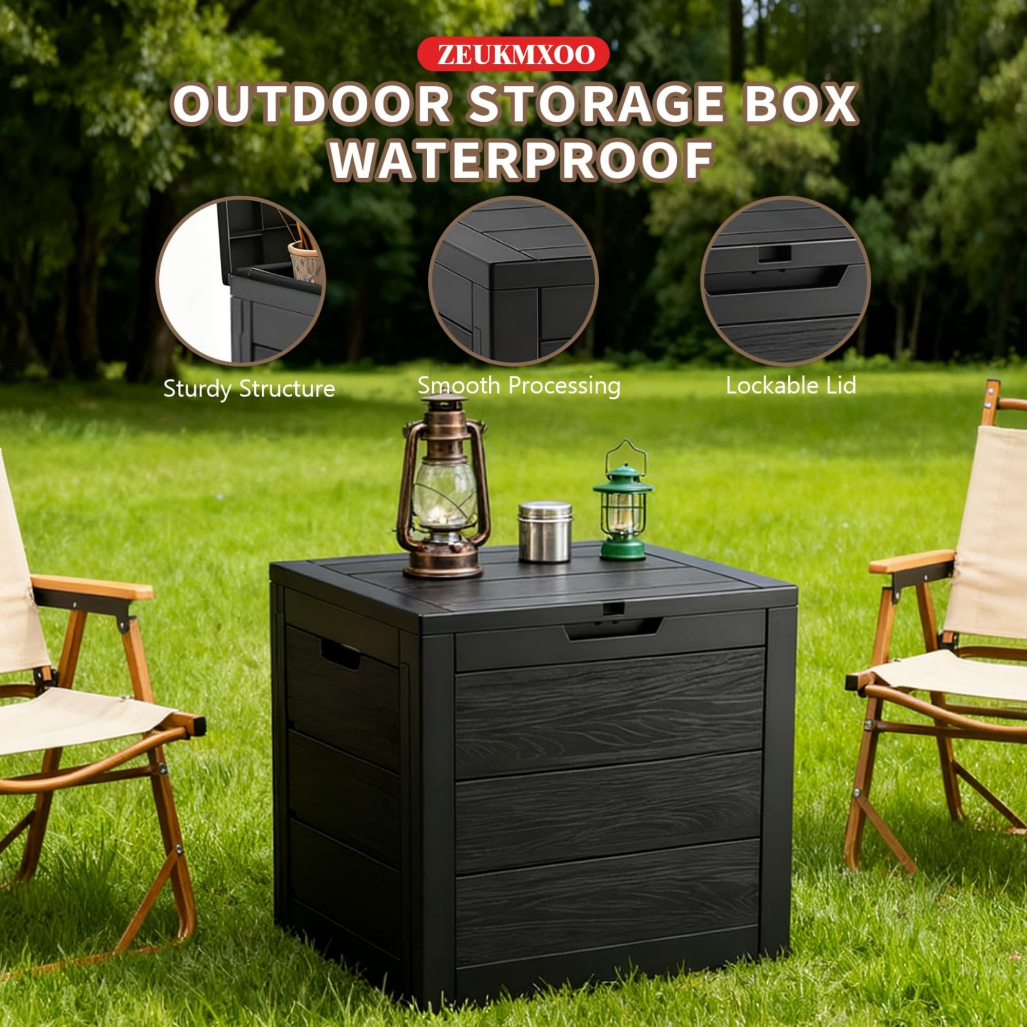 35 Gallon Outdoor Storage Box Waterproof, Resin Deck Box with Lockable Lid, Patio Storage Bench for Cushions, Package Delivery, Garden Tools, UV Resistant, Black