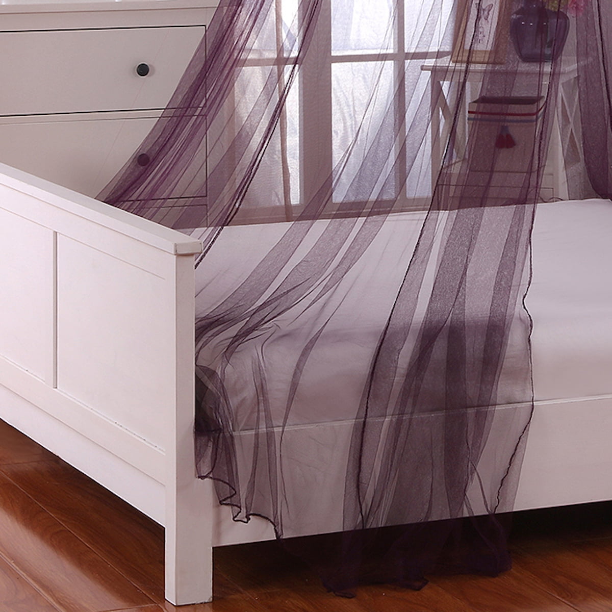 Purple Oasis Round Hoop Polyester Sheer Mosquito Netting Bed Canopy