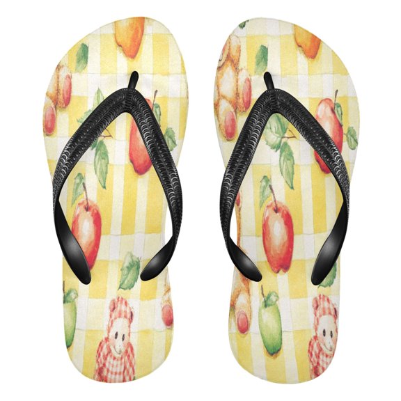 YAZAOOSummer Flip Flops Creatively Charming Bears in A Fruit Patch Simple Beach Sandals
