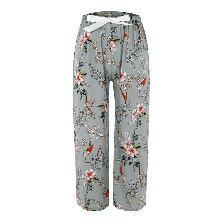 Fsqjgq Women s Casual Lantern Tapered Harem Pants Womens Business Pants Women s Pajama Pants Comfy Printed Wide Leg Lounge Pants Bow Elastic Waist