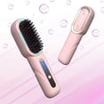 thumbnail image 1 of Cepillo alisador de pelo inalámbrico de cerámica con 4 modos de peinado, calentamiento rápido, color rosa, ideal para viajes., 1 of 5
