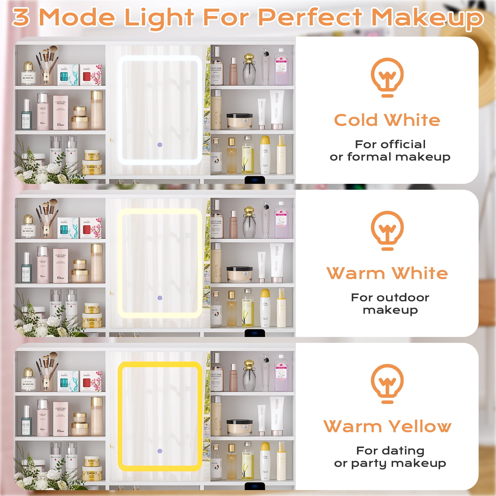 Ktaxon Makeup Vanity w/ Sliding Mirror, Get Ready with Me Vanity Table with Glass Table Top, White