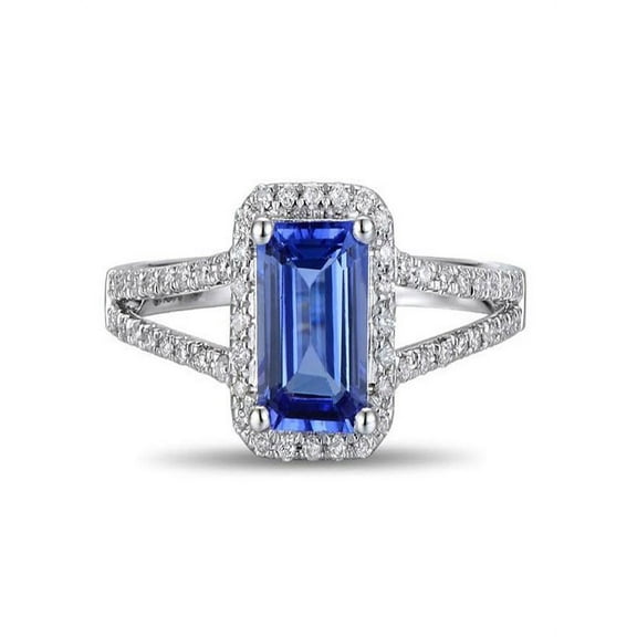 1.50 Carat Blue Sapphire and Diamond Halo Engagement Ring for Women in White Gold
