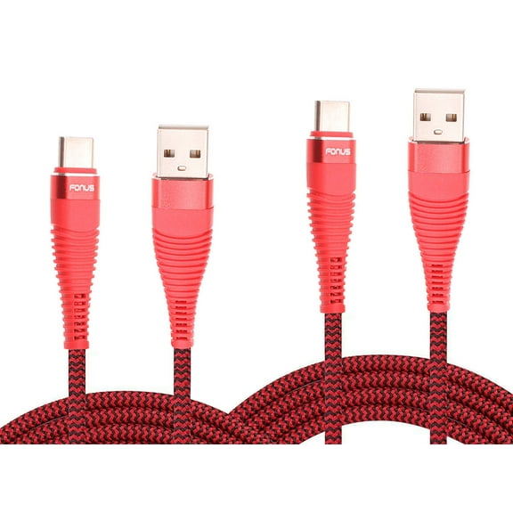 6ft and 10ft Long USB-C Cables for T-Mobile REVVL 6x/Pro 5G - Fast Charge TYPE-C Cord Power Wire Data Sync Red Braided V2O for REVVL 6x, 6x Pro 5G Phones