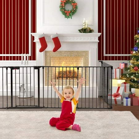 HQZX 150" Foldable Baby Safety Gate, Fireplace,Christmas Tree Fence,Pet Fence,Black