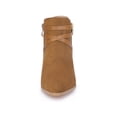 thumbnail image 6 of BLISSFUL STEP Women's Buckle Decor Cross Strap Pointed Toe Block Heel Ankle Boots Brown 6.5, 6 of 8