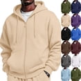 thumbnail image 3 of Full Zip Up Hoodies for Men Oversized Hooded Fleece Sweatshirt | Open Front Cardigan, Zipper Jackets, Oversize, Streetwear, Basic Fit, Lightweight, Warm, Big and Tall, Hooded Sweatshirt Beige 3XL, 3 of 9
