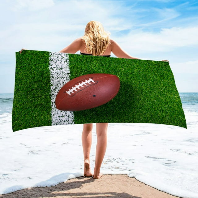 Ball Series Beach Towel Microfiber Sandproof Towel, 30x60 Inch Lightweight Quick-Dry Design with Sporty Print for Travel & Swimming