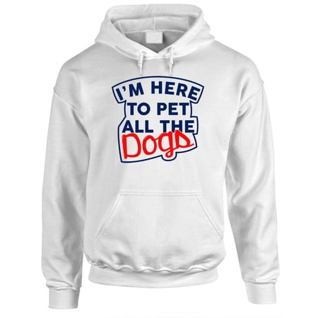 I'M HERE TO PET ALL THE DOGS - Fleece Pullover Hoodie, White, XL