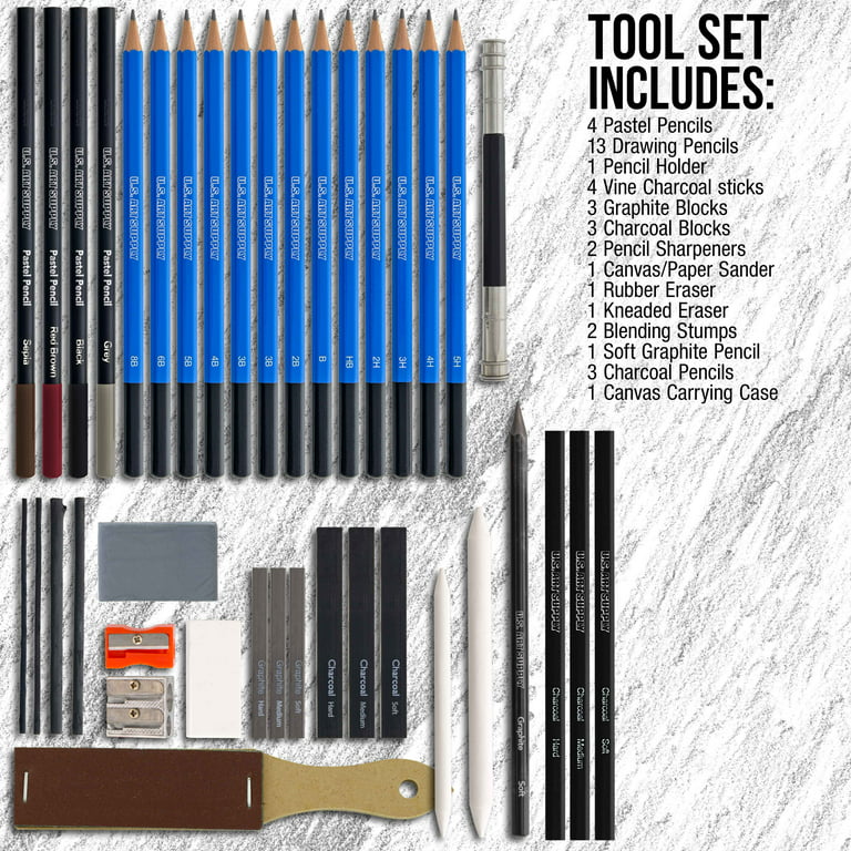 U.S. Art Supply 44-Piece Drawing & Sketching Art Set with 4 Sketch Pads  (242 Paper Sheets) - Professional Artist Kit, Graphite, Charcoal, Pastel  Pencils & Sticks, Erasers - Pop-Up Carry Case, Student 
