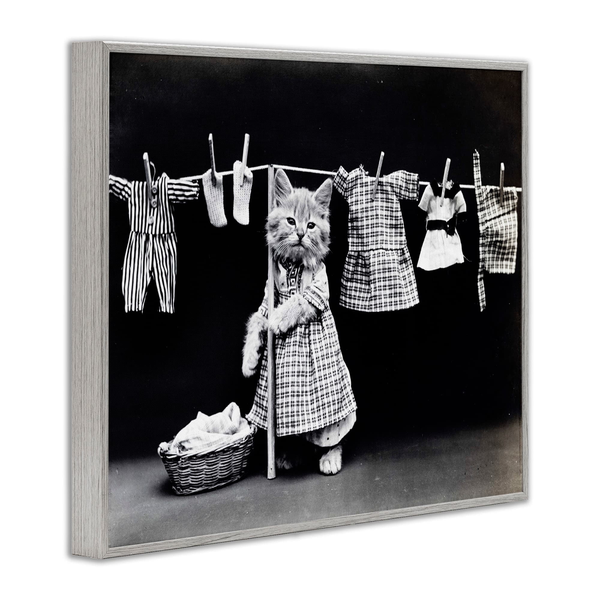Stupell Industries Kitten Does The Laundry Graphic Art Framed Art Print Wall Art, 20x16, By Daphne Polselli