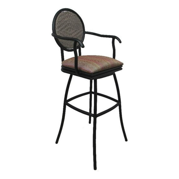 Outdoor Patio Swivel 30" Bar Stool - Adelle - Multi Sun Stripe - black frame