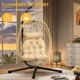 thumbnail image 3 of Dextrus Hanging Egg Chair with Stand Swing Chair Wicker Indoor Outdoor Hammock Egg Chair with Cushions 330lbs for Patio, Bedroom, Garden and Balcony, Beige, 3 of 5