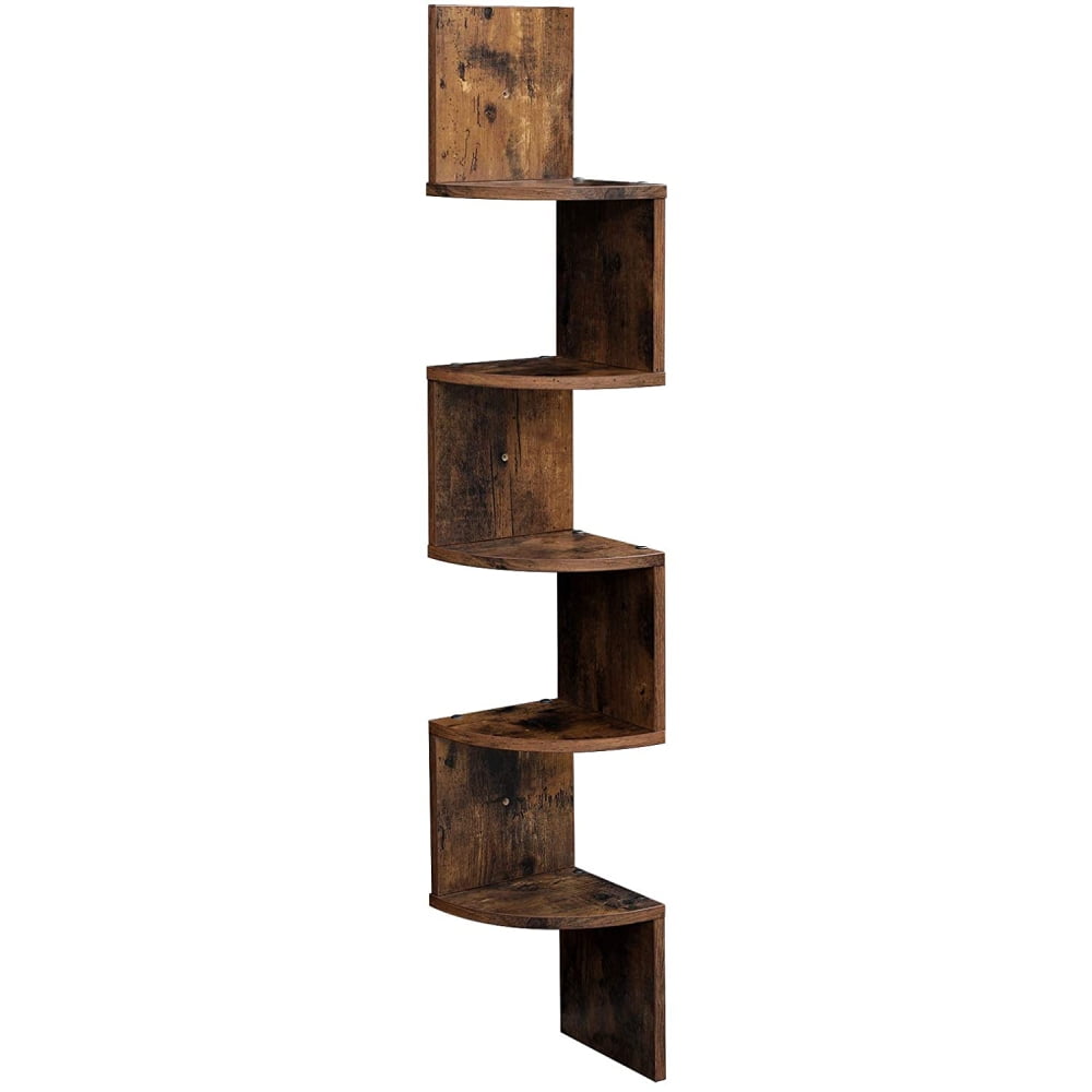 Kepooman 5-Tier Wooden Shelves, Corner Wall Mount Shelf, Zig Zag Decor for Home, Bedroom, Living room, Brown Kepooman 5-Tier Wooden Shelves, Corner Wall Mount Shelf, Zig Zag Decor for Home, Bedroom, Living room, Brown