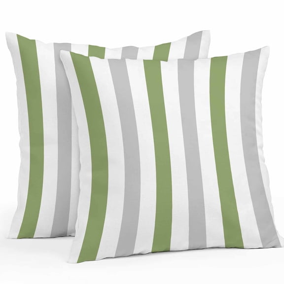 Outdoor Throw Pillows Covers 18X18 Set of 2 Waterproof Striped Decorative Zippered Cushion Covers for Patio Furniture, White Lumbar Pillowcases
