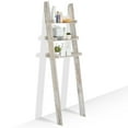 MyGift Wood OverTheToilet Leaning Bathroom Ladder Shelf, Whitewashed