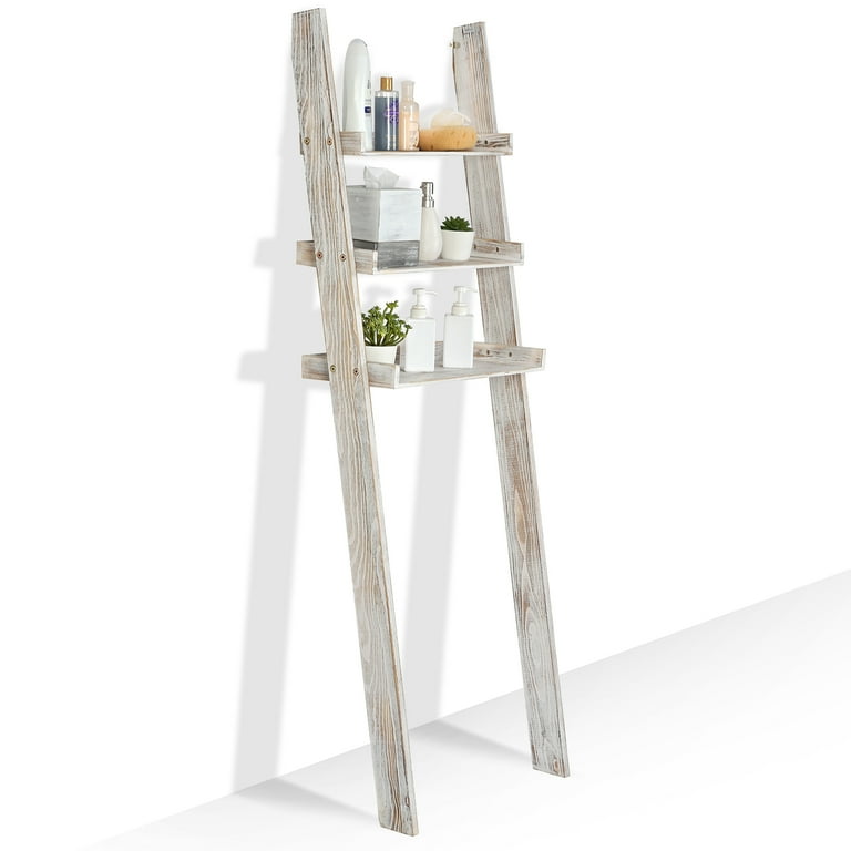 MyGift Wood Over The Toilet Leaning Bathroom Ladder Shelf