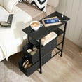thumbnail image 3 of End Table with Charging Station, Narrow Side Table with 2 Fabric Drawers, Skinny Nightstand with Storage, Slim Bedside Table for Bedroom, Living Room, Small Spaces, Black, 3 of 18