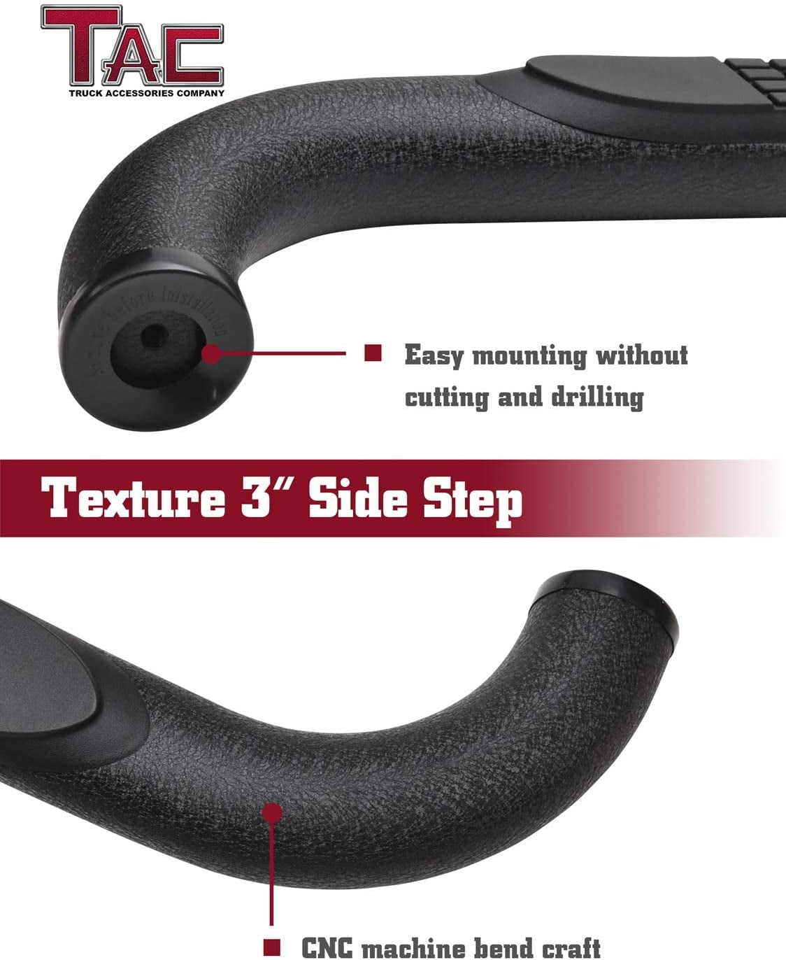 TAC Side Steps Fit 2009-2018 Ram 1500 Regular Cab|2010-2025 Ram 2500/3500/4500/5500 Regular Cab Truck Pickup 3” Texture Black Running Boards Nerf Bars 2pcs