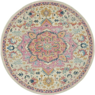 Nourison Passion Bohemian Ivory/Pink 4' x ROUND Area Rug, (4 Round)