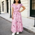 thumbnail image 2 of Girls Maxi Dress Floral Butterfly Print Pink Lightweight Summer Party Dress with Belt for Kids 7-12 Years,Size 11-12T, 2 of 9