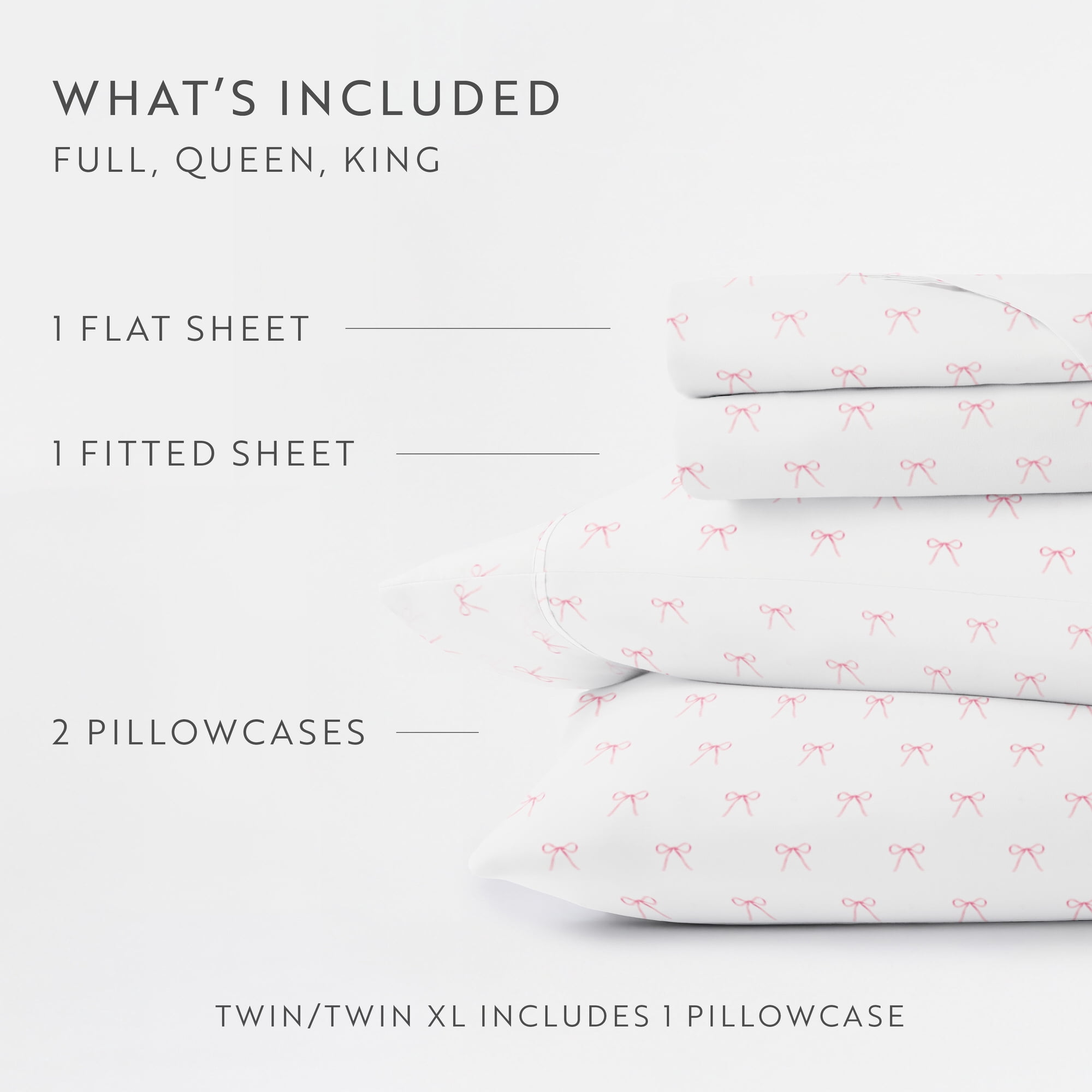 Noble Linens 3 Piece Ditsy Pattern Microfiber Bed Sheets, Pink Bows, Twin