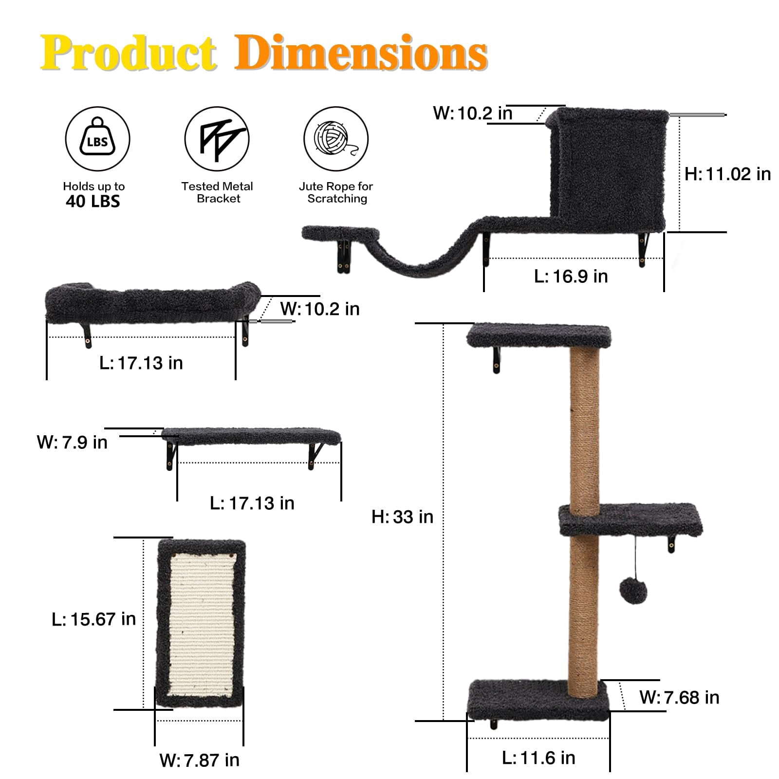 5-in-1 Cat Wall Shelves For Indoor Cats  Mounted Furniture With Bed Cave & Perch Multi-level Climbing Space Saving Floating (natural Wood Darkgrey)