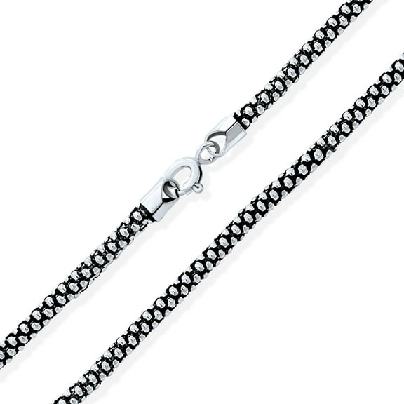 Bling Jewelry Womens Bali Coreana Black Popcorn Chain Necklace 3MM 20 Inch Silver